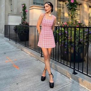 Pink Houndstooth Mini Dress